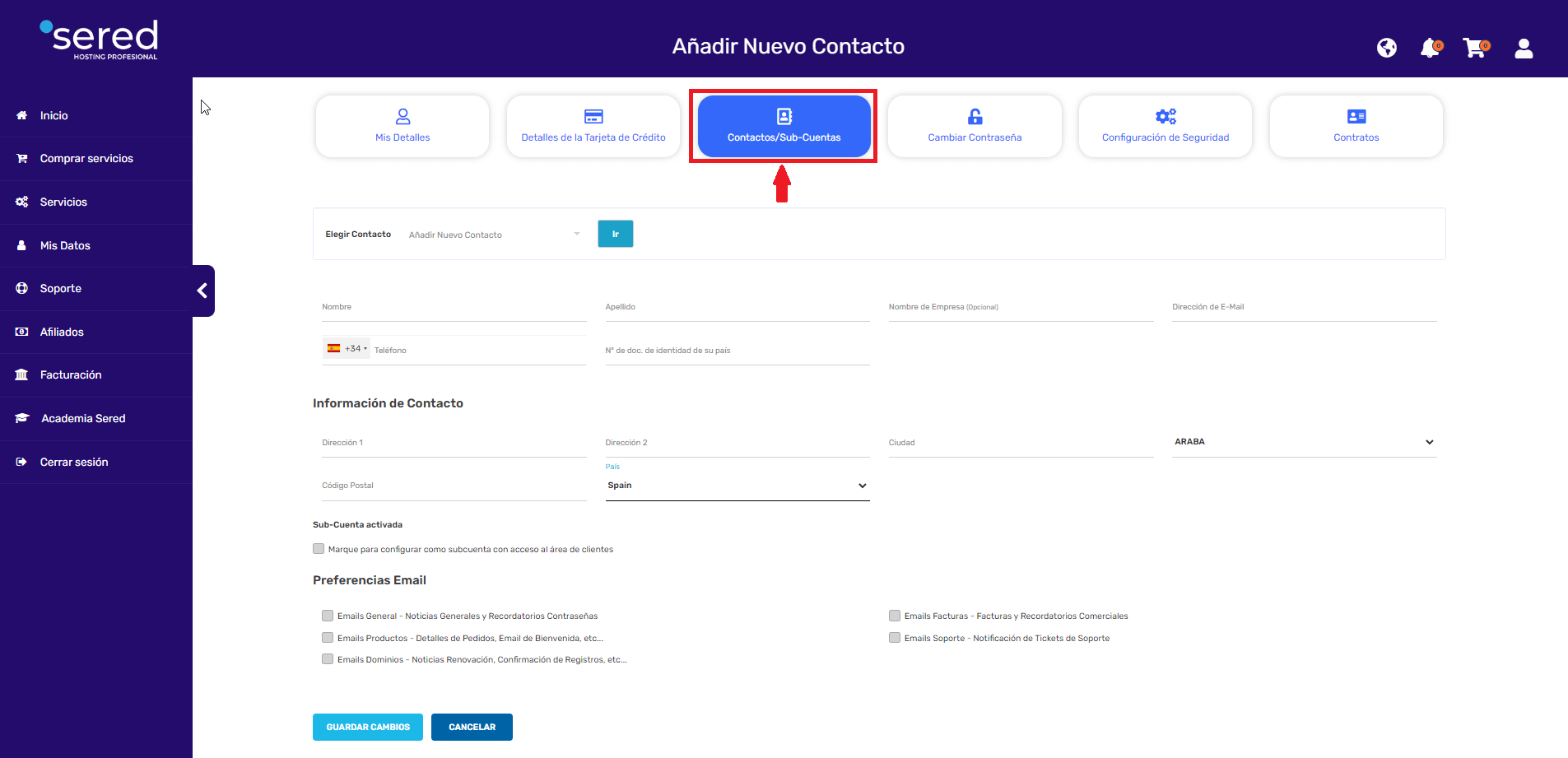 datos de detalles SEREDNET